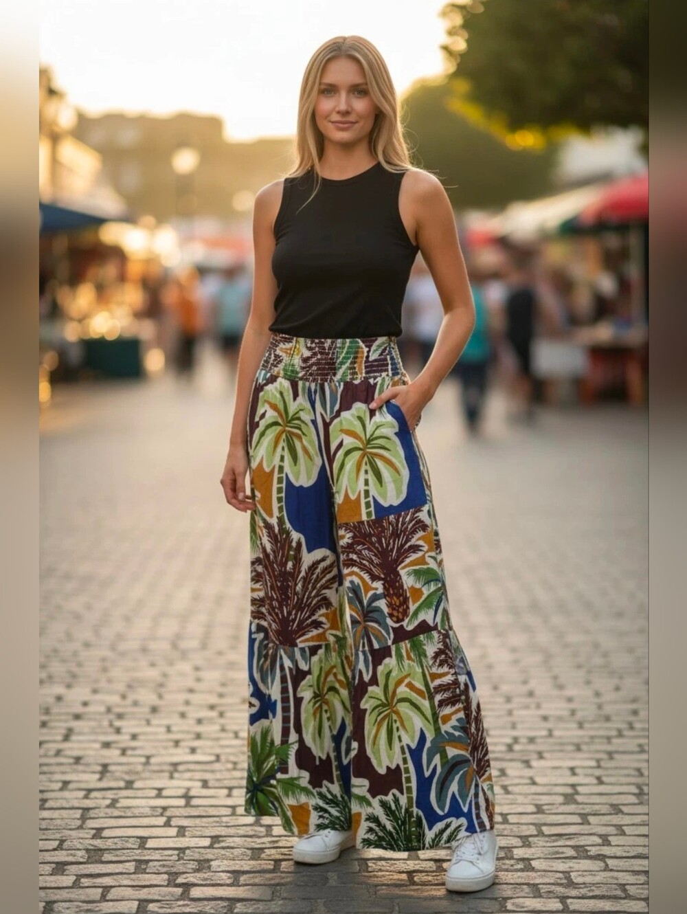 True Destinations Resort Wear Flare Pants Beach Blue Green Small New - Picture 1 of 14